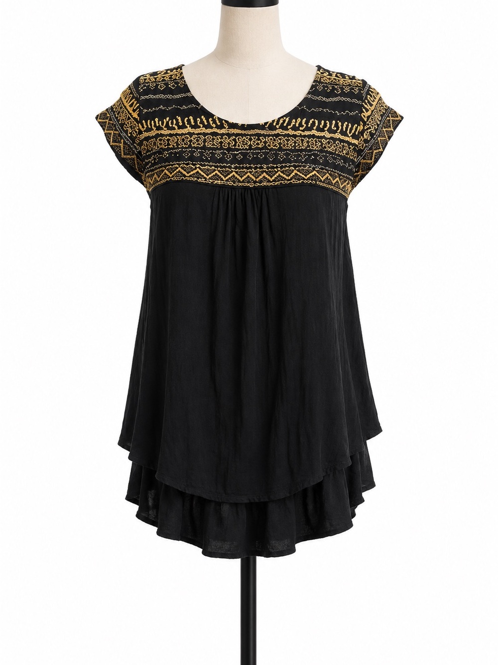 Free People – Embellished Boho Babydoll Tunic Mini Dress – Black Ivory – Sz. L - Picture 4 of 8